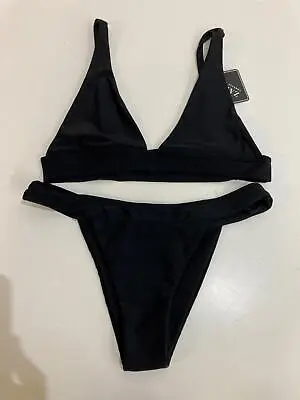 NEW Zaful 2 Pc Bikini Swimsuit Cheeky Bottom Brief Top Black Ladies Sz M RP$50 • $19.99