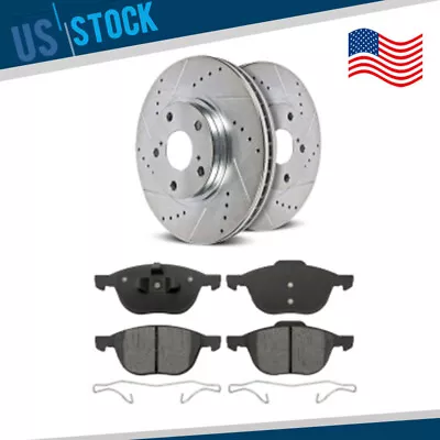 Front Drilled & Slotted Rotors Brake Pads For Ford Focus Volvo C30 S40 • $80.90