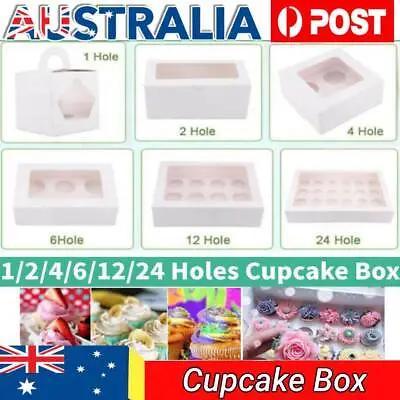 Cupcake Boxes Single/6/12 Hole Window Face Cake Boxes Cake Boards Party Box • $10.98