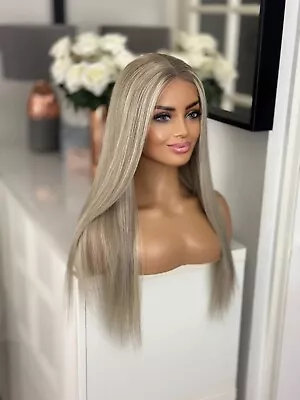 Balayage Ash Platinum Silver Grey Blonde Lace 20” 26” 100% Human Long Hair Wig • £279.99