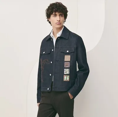NEW Hermes “Icones Au Carre  Denim Jacket Men 52 SOLD OUT IN STORES! • $3690