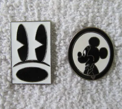 2 Disney Pins Black & White Mickey Mouse ~ Hidden Mickey Sihoutte &  Eyes & Nose • $3.80