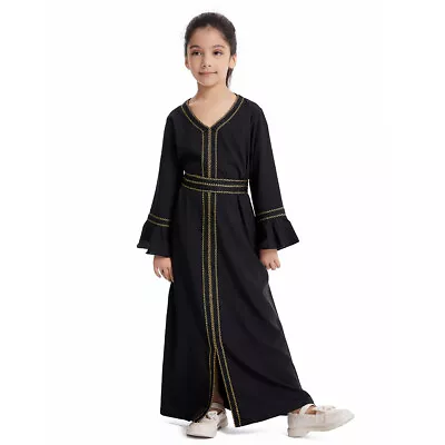 Children Kaftan Abaya Kids Girls Long Dress Muslim Robe Modest Islamic Robe Gown • £11.35