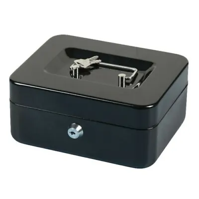 £6.99 • Buy Money Box Tin 6  Steel Metal Cash Safe Security Petty Tin With Lock 2 Keys Black