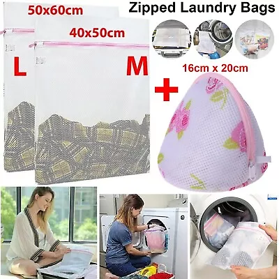 3 X Zipped Laundry Washing Mesh Net Clothes Bra Sox Underwear Machine Wash Bags • £4.47