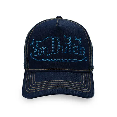 Von Dutch Snapback Hat Rhinestone Denim Men Navy VDHT338 Snap • $87.99