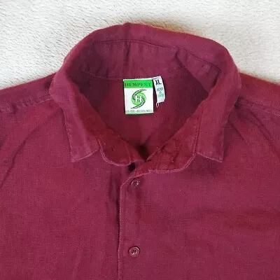 The Hempest Shirt Men's XL Red 100%-Hemp Button Front Short Sleeve USA  • $29.88