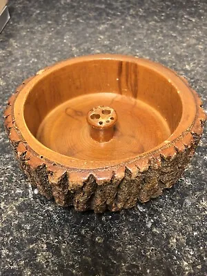 Ellwood Vintage MCM Rusticware Tree Bark Wooden Nut Bowl & Nut Cracker Holder • $19.99