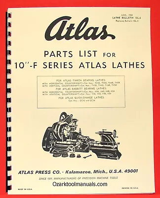 ATLAS/CRAFTSMAN 10-F Series Metal Lathe Parts Manual 0043 • £11.66