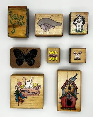 Rubber Stamps Butterfly Cow Birdhouse Manatee Frog Bunny Easter Lot Of 8 • $8.99