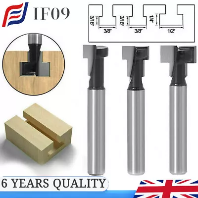 3Pcs T-Slot Cutter Set 8mm Shank 1/2  3/8  5/16  Woodworking T-Track Slotting • £8.90