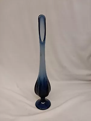 Vintage 13.5” Charcoal Blue 6 Petal Swung Glass Vase Viking Rare Color • $99