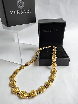 AUTH Gianni Versace Medusa Medal Head Motif Gold Necklace L:41cm Fast Shipping • $495.66