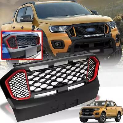 Front Hood Truck Grille For Ford Ranger T8 Wildtrak 2019-21 Matte Black Side Red • $330