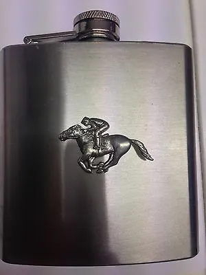 Race Horse & Jockey PP-E20 English Pewter 6oz Stainless Steel Hip Flask   • £17.95