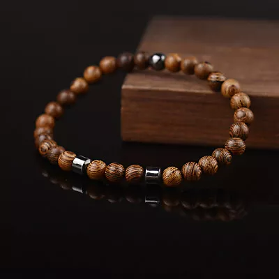 Vintage Men Women Wood Beads Crown Cross Beaded Prayer Energy Bracelets Jewelry • $1.30