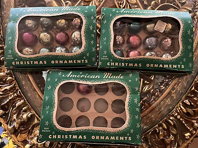 Vintage American Made Mini Christmas Ornaments Sets 25 Mercury Glass Balls 1950s • $45