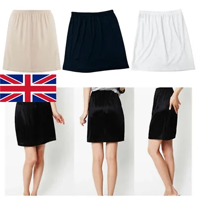 Women's Satin Half Slip Petticoat Underskirt Anti Static Elastic Waist Skirt UK • £5.99