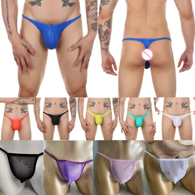 Mens Sexy Mesh See-through Pouch G-string Brief Underwear T-back Thong V-string! • £3.96