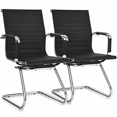 Set Of 2 Heavy Duty Metal Frame Conference Chairs Office PU Leather Padded Seats • $143.98