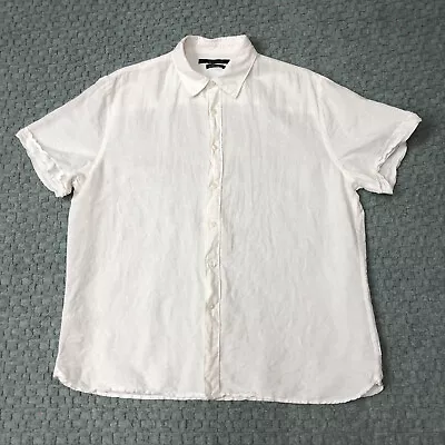 Perry Ellis Shirt Mens Large White Linen Blend Button Up Camp Short Sleeve • $19.99