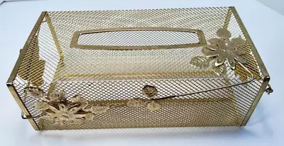 Vintage Gold Metal Tissue Holder Wire Mesh Flowers Leaves Mcm Midcentury Retro • $9.99