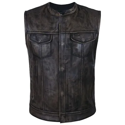 ARD Men's SOA Motorcycle Distressed Genuine Cowhide Leather Club Style Vest • $44.99