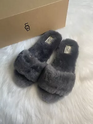 UGG Fluff Slide II Sheepskin Slipper Flip Flops Gray Size US 8 EU 39 New • $79.99