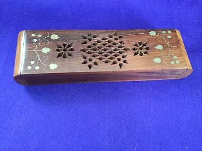 £6.99 • Buy Vintage Asian Carved Wooden With Brass Inlay Pencil/instrument Box