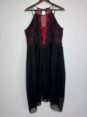 City Chic Plus Size M 18 Women's Dress Maroon Black Lace Tulip Cocktail Halter • $39.99