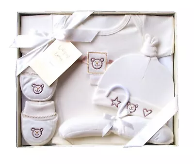 Lollipop Lane Unisex Cream Baby Gift Set Embroidered Vest Booties Cap Hanger NEW • £6.99