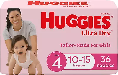 Huggies Ultra Dry Nappies Girls Size 4 (10-15Kg) 36 Count • $30.69