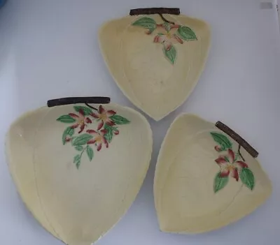 3 Vintage CARLTON WARE Apple Blossom Yellow Leaf Form DISHES 2 Small 1 Large  • $34.36