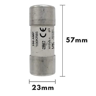 100A House Service Fuse 415v 23x57mm BS88-3 33kA 100 Amp Eaton Bussmann 100KR85 • £8.95