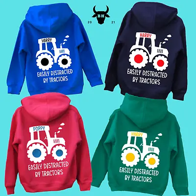 Personalised Kids Tractor 'Easily Distracted By Tractor' Jumper Hoodie Farming • £25.99