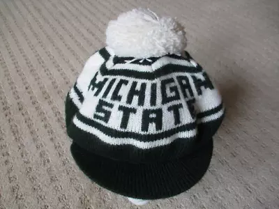 Vintage Michigan State University Spartans Brim Pom Beanie Knit Hat Cap NCAA • $14.99
