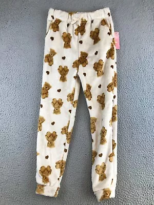 NWT Emma & Elsa Pajama Pants Girls Medium 10/12 Fleece Teddy Bear Print Hearts • $16.99