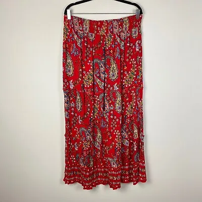 Bila Skirt Womens Large Red Floral Paisley Maxi Long Boho Festival Gypsy • $34.95