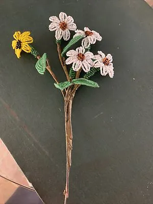 Antique Vintage French Hand Made Glass Seed Bead Flower Bouquet • $26.75