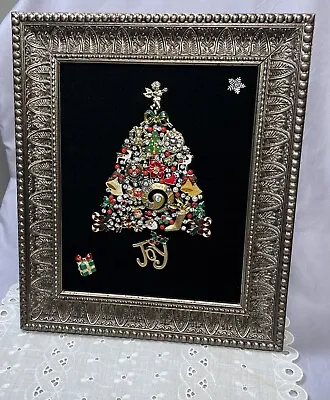 Vintage Jewelry Art Framed Jeweled Christmas Tree Unique Christmas Gift Ornate • $180