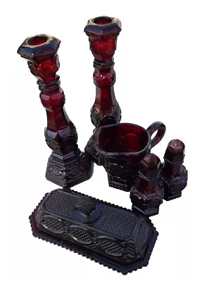 Lot Of 6 Vintage Avon 1876 Cape Cod Ruby Red Glass Collection. • $15