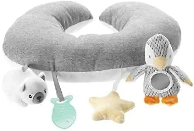 Nuby Penguin Tummy Time Pillow For Babies Grey And White Plush Nursery Accesso • £21.56