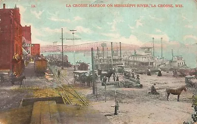 La Crosse Wisconsin Harbor Mississippi River Riverboats  Postcard LP89 • $6.99