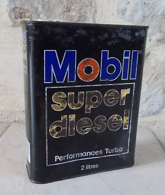 Antique MOBIL Oil Can SUPER DIESEL Auto Old Vintage France French Petroleum Blac • $31.68