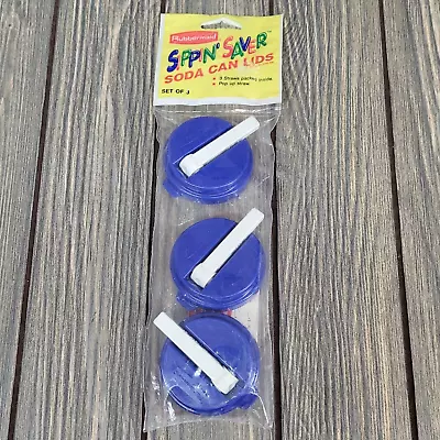 1990s Rubbermaid Sippin' Saver Soda Can Lids 3 Pack Blue Pop Up W/Straws Vintage • $11.95