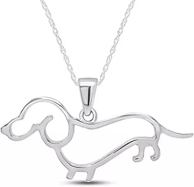 Dachshund Dog Pendant 18  Necklace 14K White Gold Plated 925 Sterling Silver • $45.99