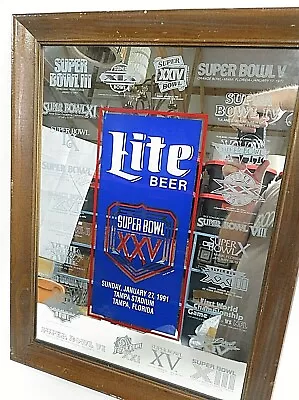 1990 Lite Beer NFL Super Bowl XXV Framed Mirror Commemorative Logos LOCAL P/U • $89.99