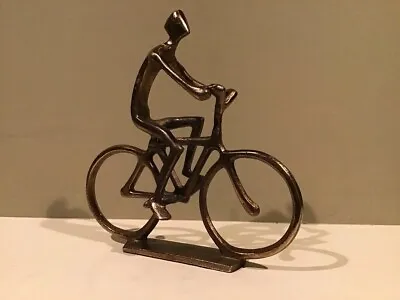 Gold Metal Man Riding Bicycle Sculpture • $29.99