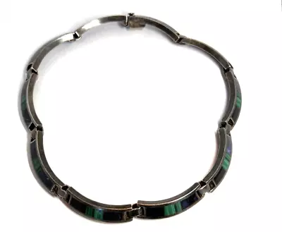 Vintage Taxco Mexico 925 Sterling Silver Stone Inlay Collar Necklace Heavy 17 L • $270