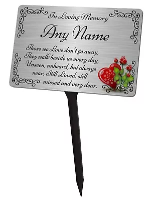 Personalised Memorial Plaque & Stake. Brushed Silver Waterproof Garden Grave • £12.99